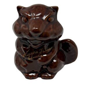 Niagara Falls Canada Ceramic Beaver McMaster Brown Clay Bank Kitschy CabinCore